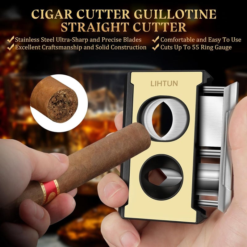 LIHTUN Cigar Cutter Guillotine 4 in 1 One Touch Straight Cut V Cutter with Cigar Punch Cigar Draw Enhancer, Gift for Men, Stainless Steel Double Blade Cigar Clippers, Cuts Up to 60 Ring Gauge Cigars - Image 4